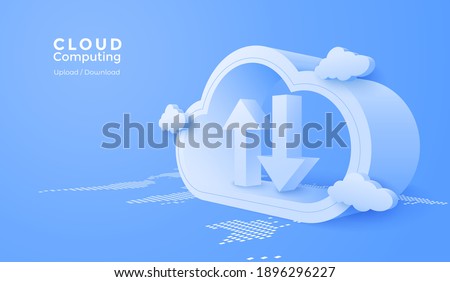 3d Cloud computing online app with data transfering service. Digital technology background. Vector art illustration.	