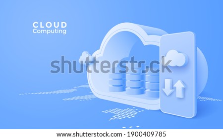 3D Cloud computing upload and download data online service with mobile. Digital technology background. Vector art illustration