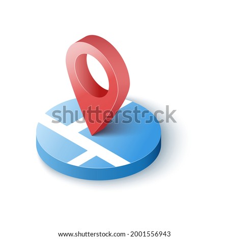 Navigator 3D isometric pin location checking on world map background. Locator position point. Vector art illustration