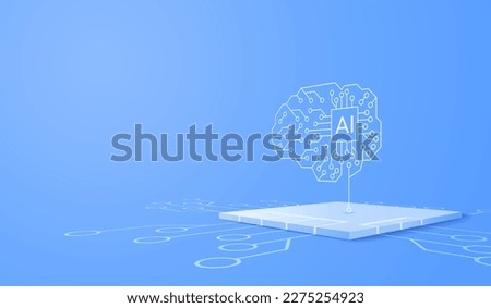 3D artificial intelligence with circuit electric background. Digital futuristic big data visualization and human brain machine learning. vector banner art illustration.