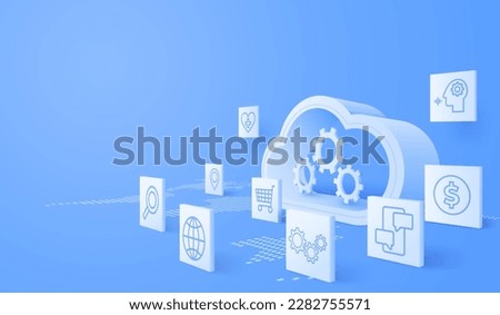 3d Cloud computing service management. Digital technology background. Vector art illustration