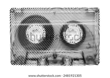 Musical audio cassette. Halftone effect. Isolated on white background vector graphics.