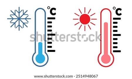 Blue and red thermometer icons. Temperature icon. Vector graphics isolated on white background.