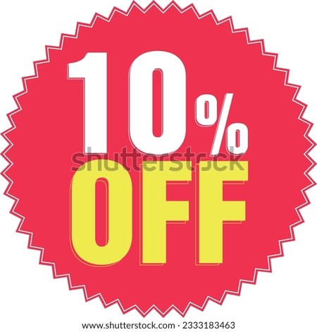 Red discount tag, with white and yellow writing 10% OFF