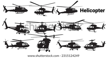 A set of silhouette helicopter vector illustration on white background