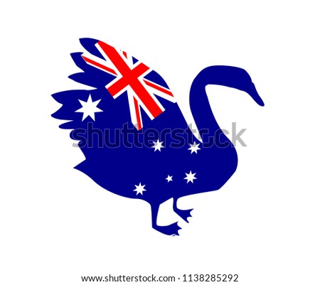 Black Swan silhouette with the flag of Australia of an Australian animal 