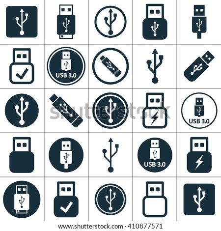 usb charging, flash drive icons set on white background