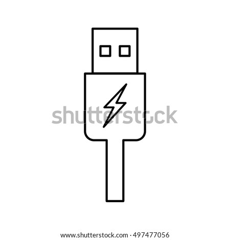 usb charging plug outline icon on white background, thin line