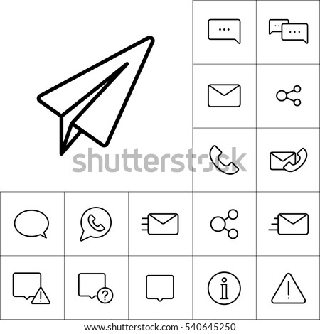 thin line telegram, plane icon on white background, communication set