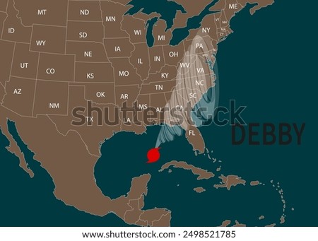 Hurricane Debby moved to Florida. Vector illustration