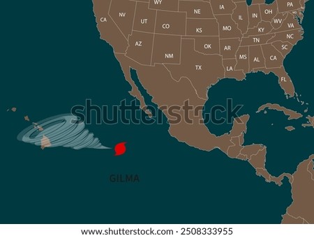 Hurricane Gilma moved to USA. Vector illustration. EPS 10