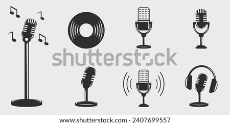 set of icon microphone logo vintage vector illustration template icon graphic design