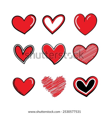 Doodle hearts, hand drawn love heart collection