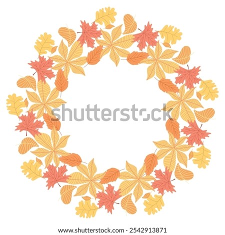 Similar – Image, Stock Photo Beautiful autumn wreath or circle frame made with pretty fall leaves, chestnuts, nuts, acorns and flowers on white background. Top view. Flat lay. Creative layout