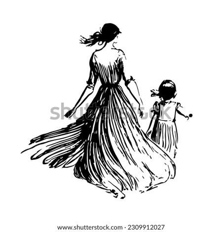 Mother walking with child in boho dress