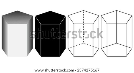 Outline silhouette Pentagonal prism shape icon set
