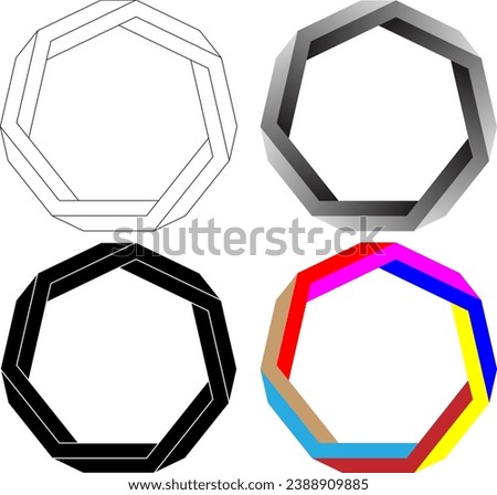 Outline silhouette regular heptagon impossible shape set