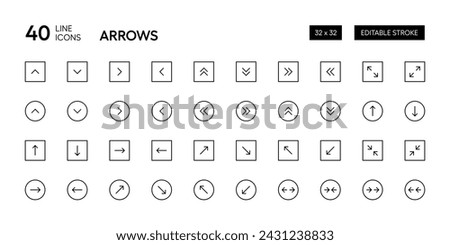 Forward, backward, swipe, scaling icon collection. Arrows editable outline vector icon set. Pixel Perfect. 