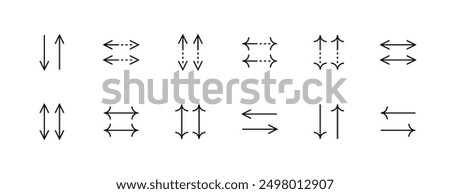 Arrow icon collection. Arrows symbol, direction, navigation, double arrow, different direction, sort, compare, forward and more. Editable stroke. Pixel Perfect. Grid base 32 x 32.