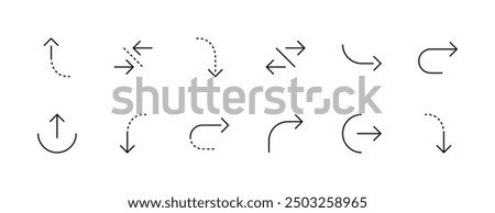 Direction and Arrow icon collection. Direction arrows, right curved, navigation, downward, upward, indicator, upturn and more.