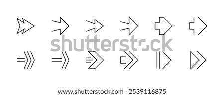 Arrow icon collection. Different arrow symbol, direction, navigation, triangular, directional, chevron and more. Editable stroke. Pixel Perfect. Grid base 32px.