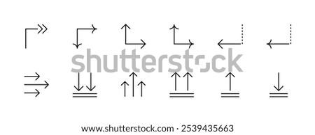 Arrow icon set. Different direction arrows, direction, navigation, way-finding, forward, upward, turn left and more. Editable stroke. Pixel Perfect. Grid base 32px.