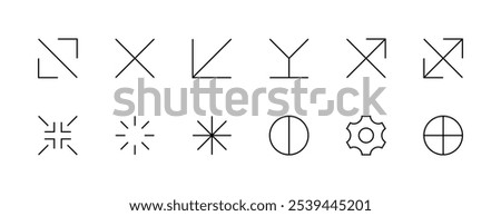 Essential icon set. User interface icons, expand, gear, delete, focus, decline, wireframe, navigate, graph and more. Editable stroke. Pixel Perfect. Grid base 32px.