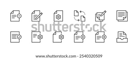 File and document icon collection. Text, edit, page, paperwork, checklist, archive, attachment, clipboard and more. Editable stroke. Pixel Perfect. Grid base 32px.