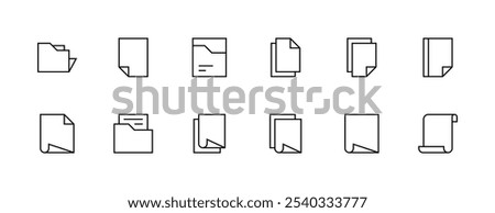 Paper and document icon collection. File, folder, page, paperwork, blank, sheet, attachment, clipboard and more. Editable stroke. Pixel Perfect. Grid base 32px.