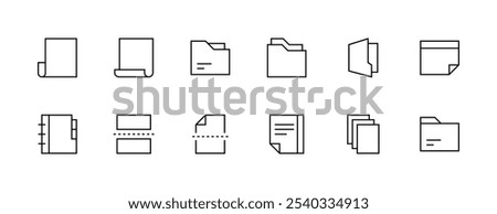 Paper and document icon collection. File, folder, page, paperwork, blank, sheet, attachment, clipboard and more. Editable stroke. Pixel Perfect. Grid base 32px.