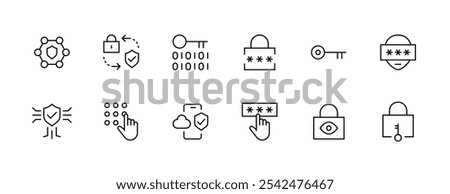 Security icon collection. Protection icon set. Shield, privacy, password, user access, access control, cyber security and more. Editable stroke. Pixel Perfect. Grid base 32px.