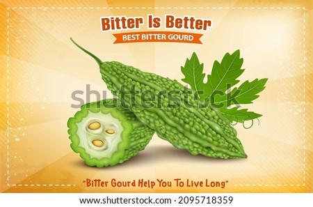 Fresh Green Bittergaurd vegetable vector illustration on brown background Photo stock © 