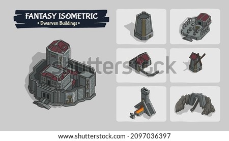 Dwarven Fortress Fantasy game assets - Isometric Vector Illustration
