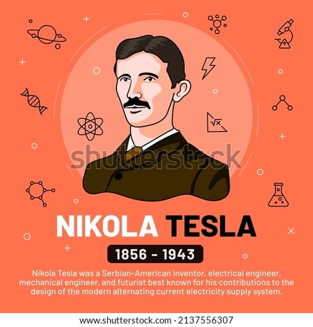 Vector illustration of famous personalities: Nikola Tesla with bio