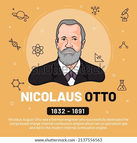 Vector illustration of famous personalities: Nicolaus Otto with bio