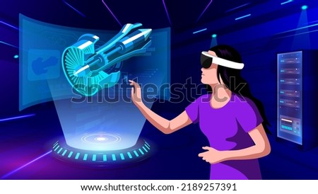 Visualizing and Experiencing 3D model of a Jet Engine in Mixed Reality-Vector Illustration