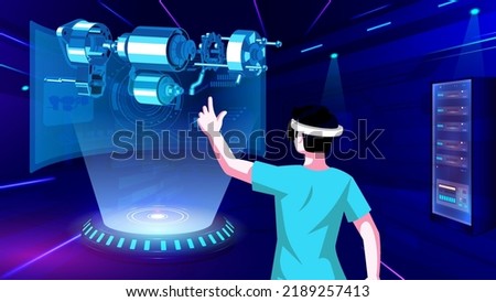 Visualizing and Experiencing 3D model of an Exploded view of Electric Dynamo in Mixed Reality-Vector Illustration