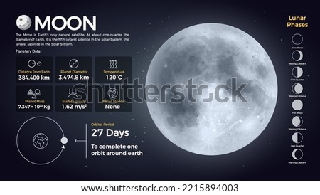 The Solar System-Moon and its characteristics vector illustration