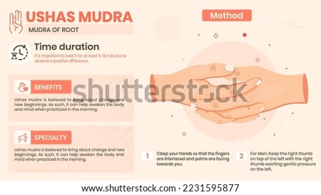 Exploring the Ushas Mudra Benefits, Characteristics and Method -Vector illustration design