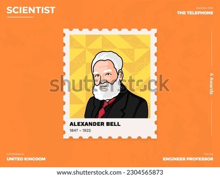 Alexander Bell Inventor's Postcard Creative Ticket (Stamp) Design with Informative Details-vector illustration