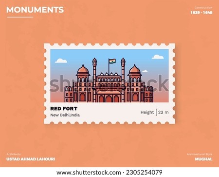 Red Fort Monument Postage stamp ticket design with information-vector illustration design