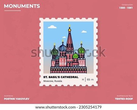 St. Basil's Cathedral Monument Postage stamp ticket design with information-vector illustration design