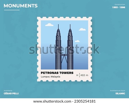 Petronas Towers Monument Postage stamp ticket design with information-vector illustration design