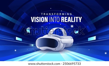 Transforming vision into reality with a virtual reality device against a high-tech background, ideal for tech events, conferences, and exhibitions innovation and technology 