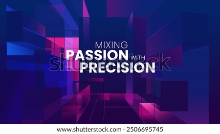 Mixing passion with precision in a cutting-edge, high-tech background, ideal for tech events, conferences, and exhibitions. The abstract, futuristic design reflects innovation and progress in tech.