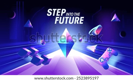 Step into the future Metaverse Background with VR Box, Gaming Elements, Futuristic Rays, and 3D Shapes for Technology and corporate events – Vector Illustration