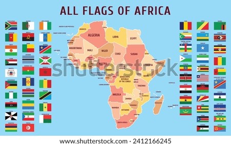 Multicolor map of Africa with flags. Vector map of Africa. Map of the African continent with state borders.