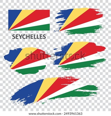 Set of flags of Seychelles. The flag of the Seychelles is painted with a brush in a grunge style. Flag of Seychelles. 