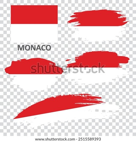 Set of flags of Monaco. The flag of Monaco is painted with a brush. Flag in grunge style.