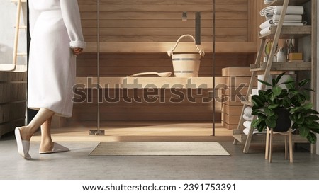 Similar – Image, Stock Photo a wooden sauna from the inside with a man taking a sauna